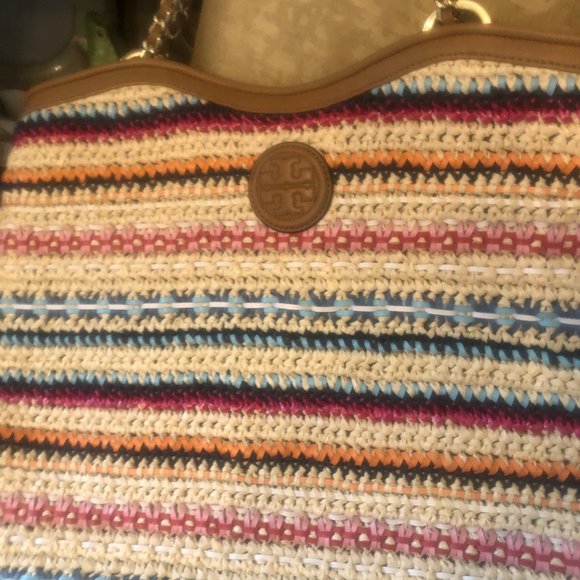 Tory Burch Marion Straw Leather Handbag Tote - Picture 3 of 8